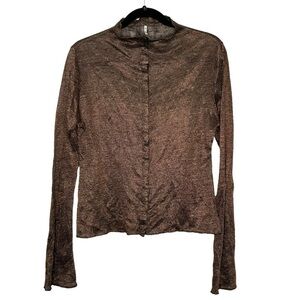 Jill Anderson Designer Copper Color Metallic Trumpet Sleeve Cardigan Sz S
